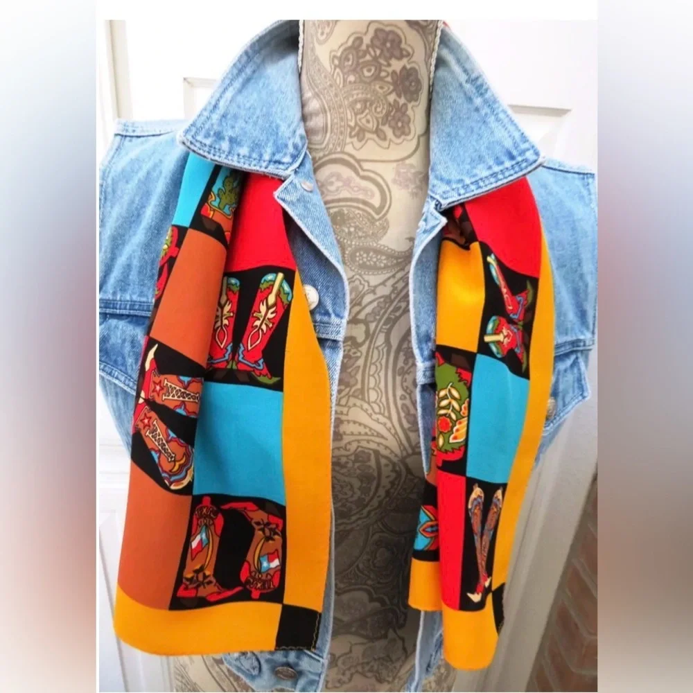 Vintage Bob Mackie Wearable Art 100% Silk‎ Cowboy Boots Scarf- Western